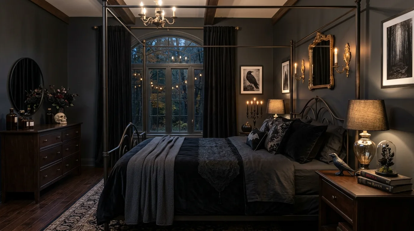Let every room share the same haunted elegance inspiration for an elegant Halloween interior.